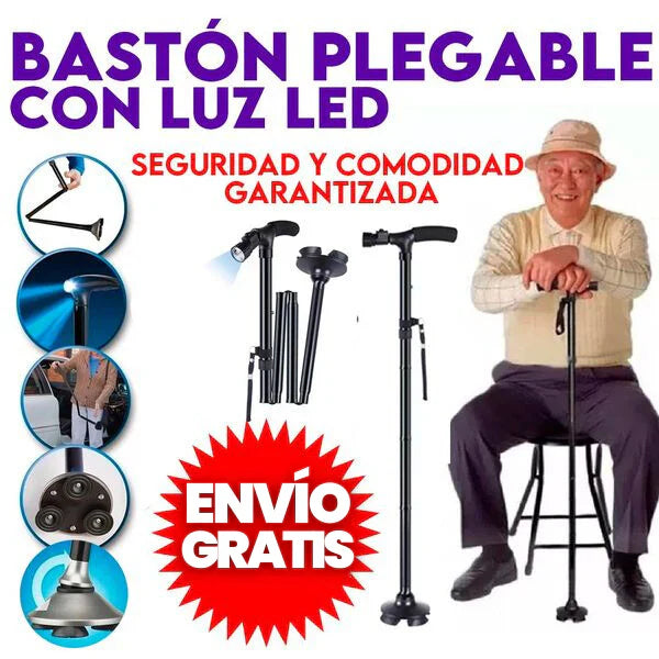 BASTÓN PLEGABLE: ESTABILIDAD Y SEGURIDAD EN CADA PASO CON LUZ LED